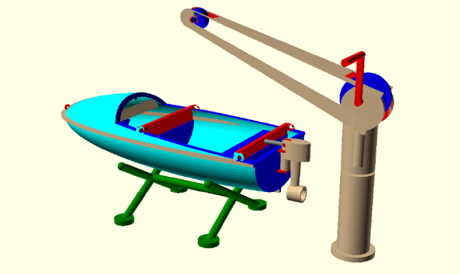 Toys for boys- ships_rescue boat with outboard engine and davit- OpenSCAD CSV | 3d print model