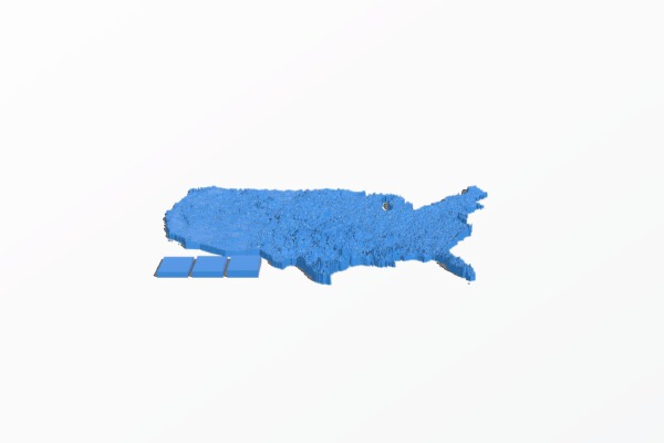 Three color elevation map of May 2015 rainfall in the US | 3d print model
