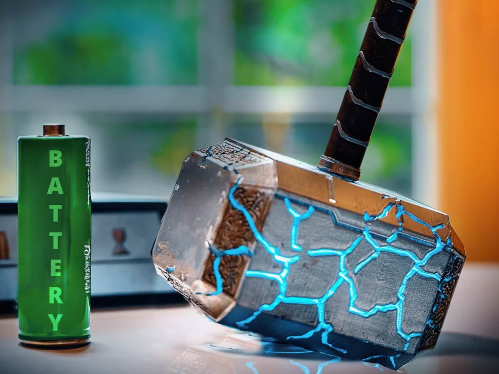 Luminous Mjolnir on battery
