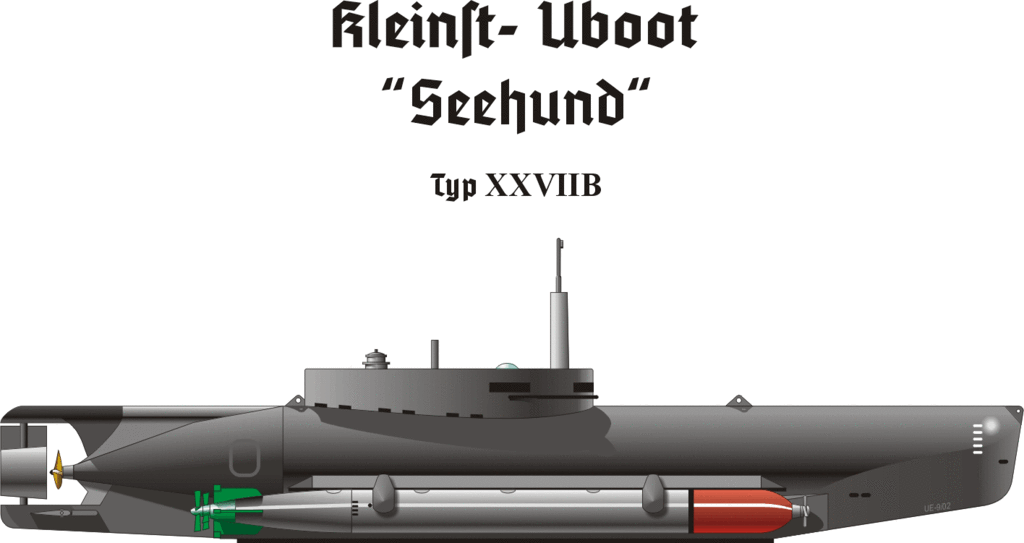 1-87 HO Type XXVIIb Seehund mini submarine waterline model