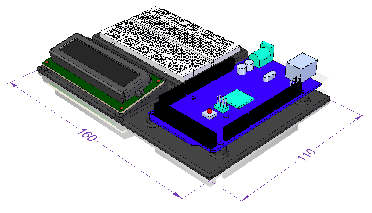 Stand for Arduino UNO_MEGA + 16x2 Display + 350 Point Breadboard