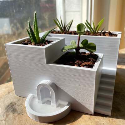 Santorini Succulent Planter (w_ drains that fill pool!) | 3d print model