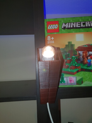  Minecraft Torch Nightlight Base with Cable outlet, a IKEA E14 bulb socket fits in | 3d print model