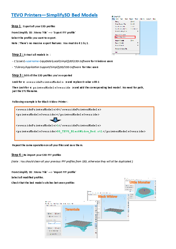 TEVO Bed profiles for Simplify 3D