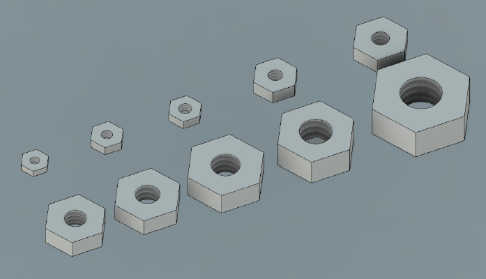 Standard Nuts, f3d, stp and STL files (Size #0 through 5_16in) | 3d print model