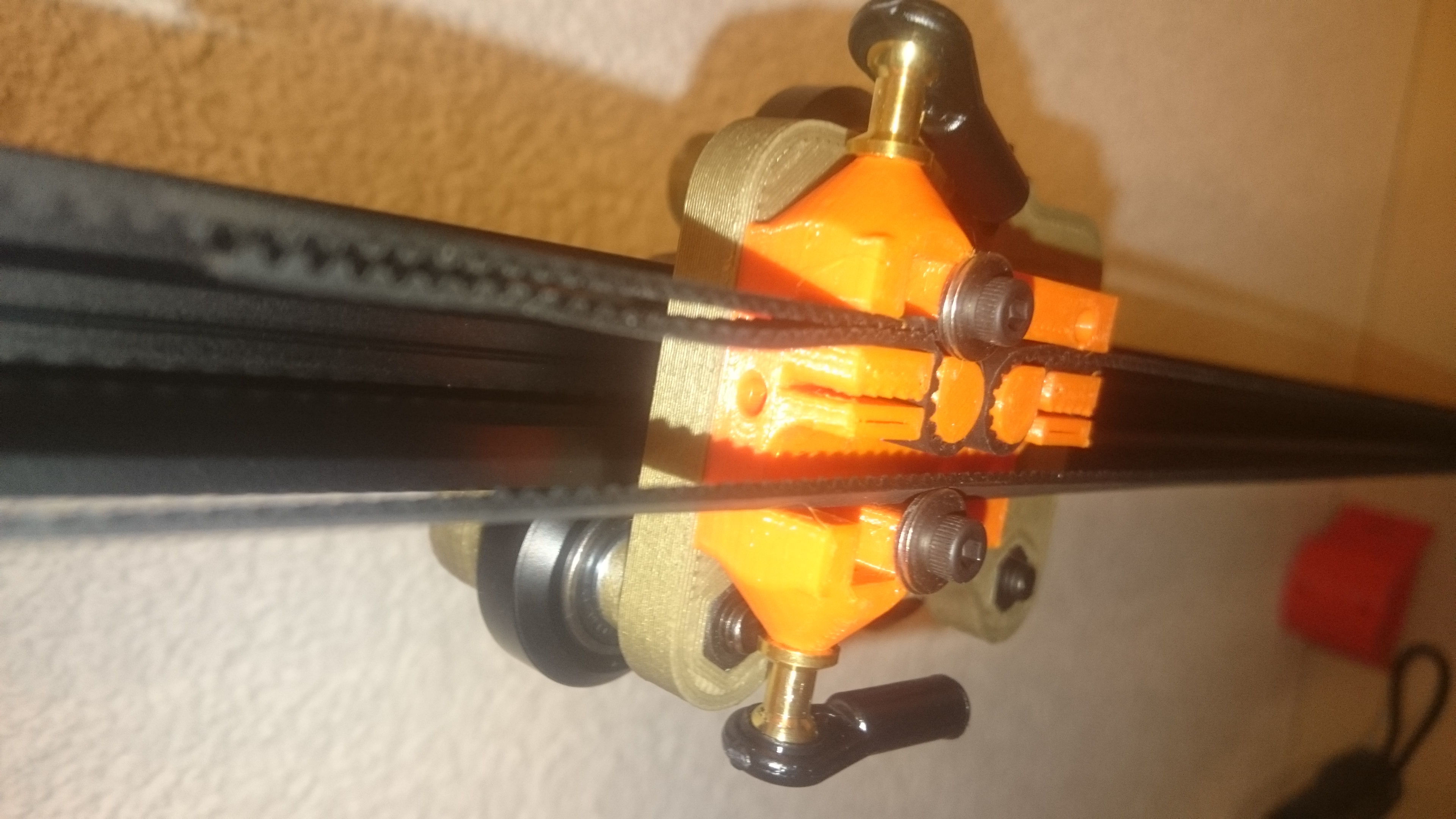 Kossel Carriage, integrated belt clip and screw for endstop