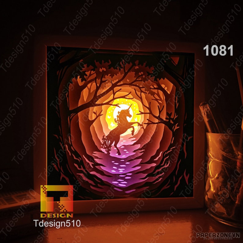 Unicorn in forest light box