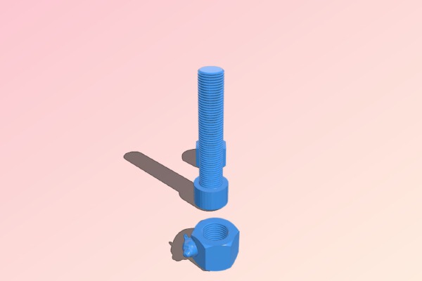 Nut and Bolt test 1_2-20 2.5 inches long, bear inserted on nut with Mshmixer. | 3d print model