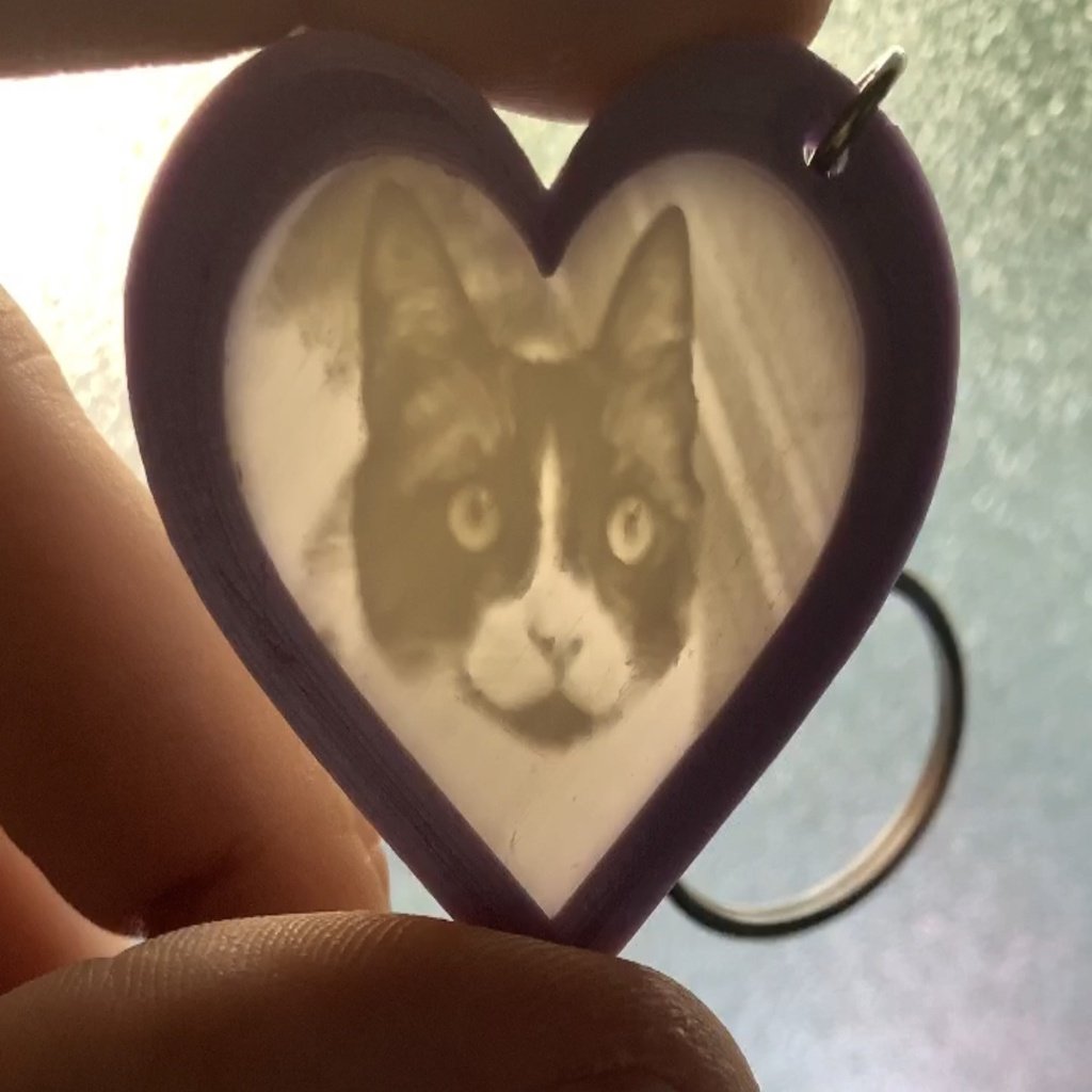 llavero litofanía gato corazón