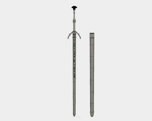 Mastercrafted Wolven Silver Sword (v2) & Scabbard - The Witcher | 3d print model