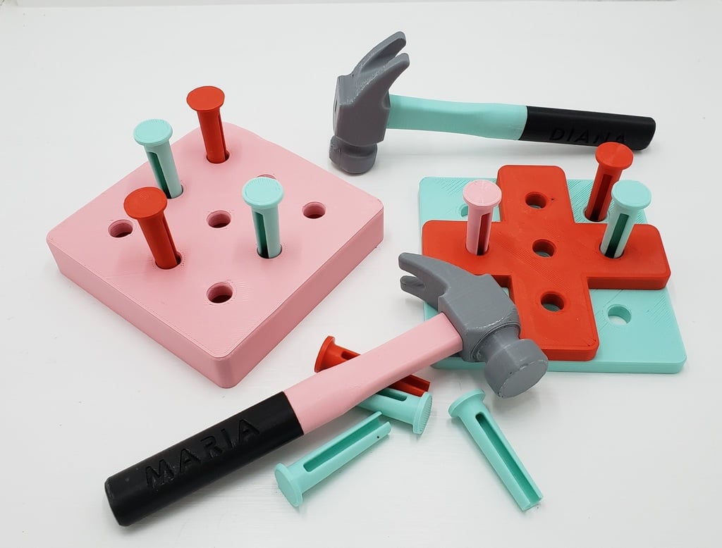 Toddler TOY Hammer and Nail Set Files to download and to 3D print for